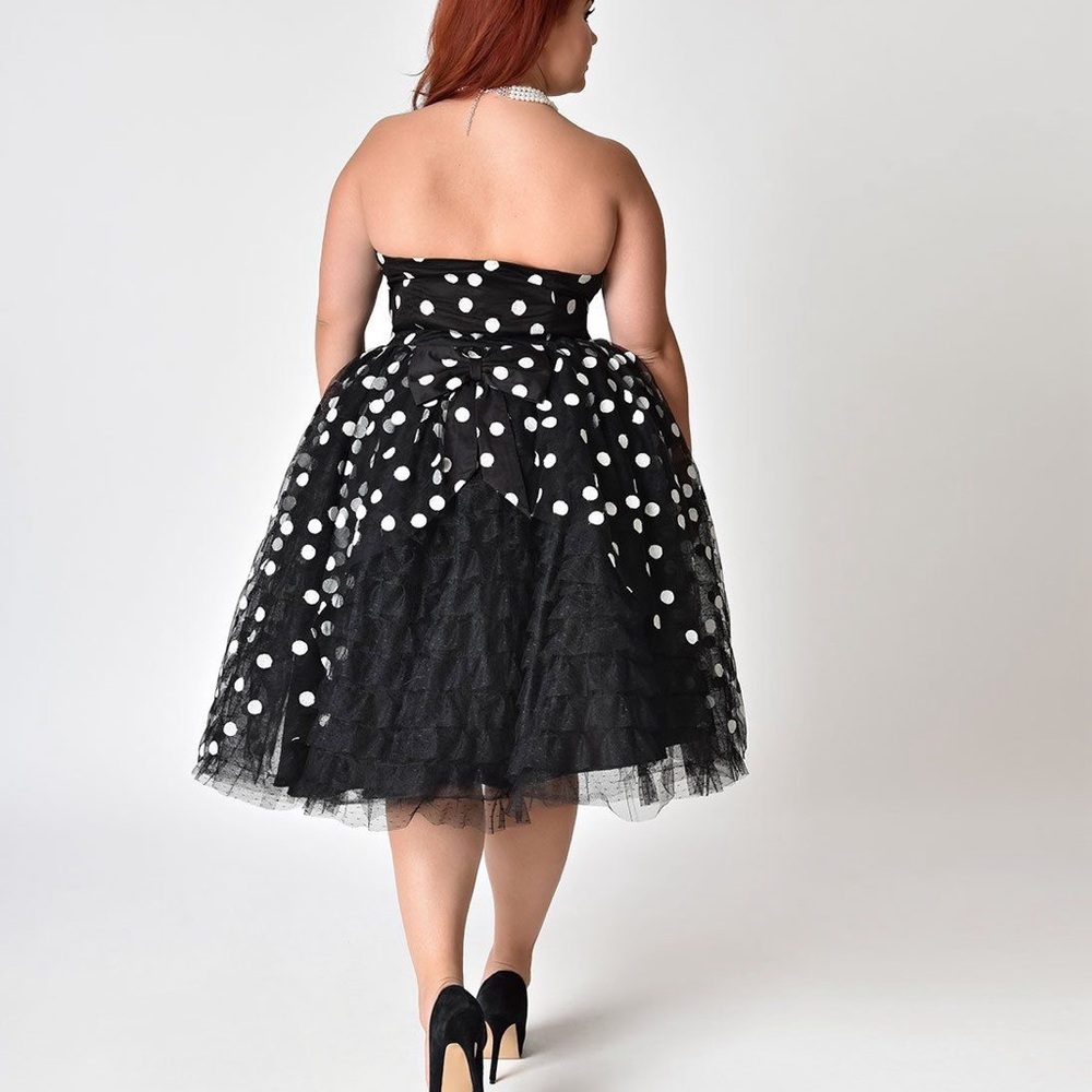 Elegant Black and White Polka Dot Dress - Picture 2 of 16